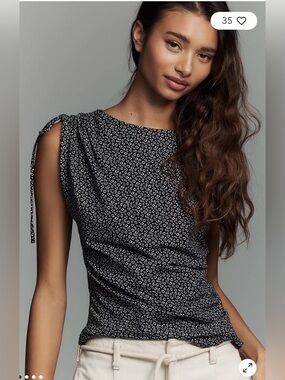 Nation LTD Julie Shoulder Tie Top Navy and White